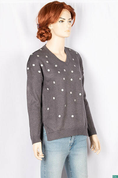 Ladies full sleeve V neck casual fit polka dot sweaters.