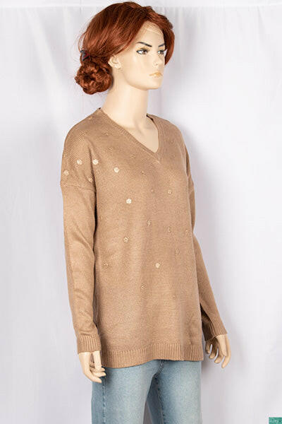 Ladies full sleeve V neck casual fit polka dot sweaters.