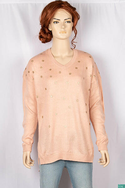 Ladies full sleeve V neck casual fit polka dot sweaters.