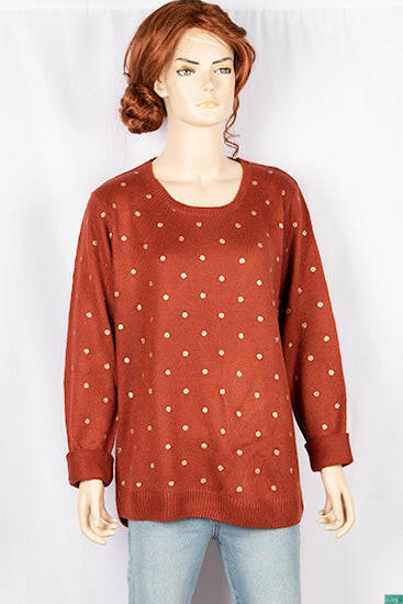 Ladies full sleeve Round neck casual fit polka dot sweaters.