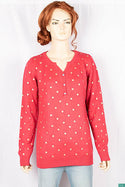 Ladies full sleeve casual fit round collar with v placket neck polka dot sweaters.