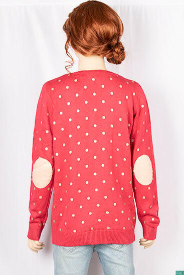 Ladies full sleeve casual fit round collar with v placket neck polka dot sweaters.