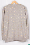 Ladies full sleeve casual fit round collar with v placket neck polka dot sweaters.