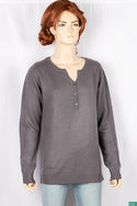 Ladies full sleeve casual fit round collar with v placket neck polka dot sweaters on Grey.