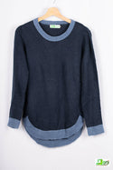 Women’s full sleeve round neck loose fit winter knit sweater.