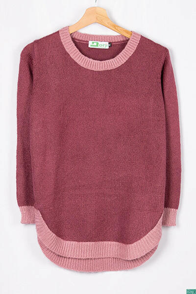Women’s full sleeve round neck loose fit winter knit sweater.