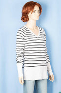 Ladies full sleeve V neck Casual fit striped sweater.