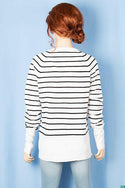 Ladies full sleeve V neck Casual fit striped sweater.