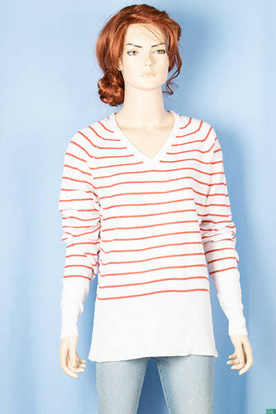 Ladies full sleeve V neck Casual fit striped sweater.
