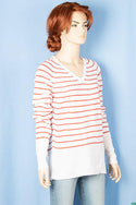 Ladies full sleeve V neck Casual fit striped sweater.