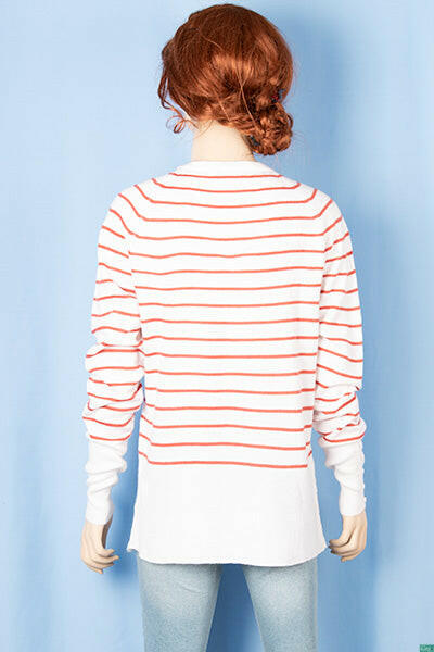 Ladies full sleeve V neck Casual fit striped sweater.