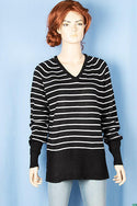Ladies full sleeve V neck Casual fit striped sweater.