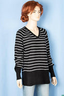 Ladies full sleeve V neck Casual fit striped sweater.