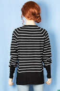 Ladies full sleeve V neck Casual fit striped sweater.