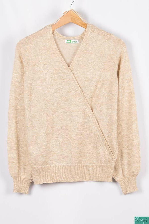 Ladies full baggy sleeve casual fit light knit wrap top
