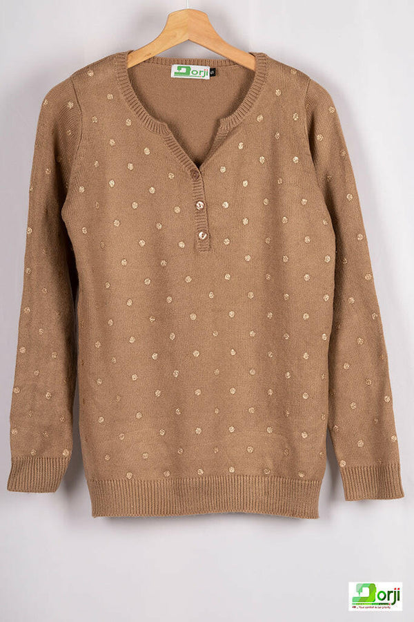 Ladies Full sleeve Casual fit Golden Polka Dot Knitwear