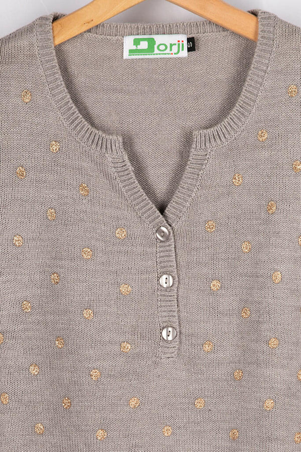 Ladies Full sleeve Casual fit Golden Polka Dot Knitwear