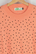 Ladies Round neck Casual fit Black Polka Dot Knitwear in Peachy Orange.
