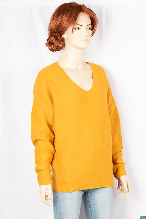 Ladies full sleeve casual fit trendy baggy design V neck knitwear.