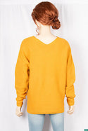 Ladies full sleeve casual fit trendy baggy design V neck knitwear.