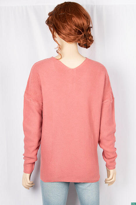 Ladies full sleeve casual fit trendy baggy design V neck knitwear.