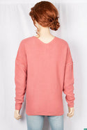 Ladies full sleeve casual fit trendy baggy design V neck knitwear.