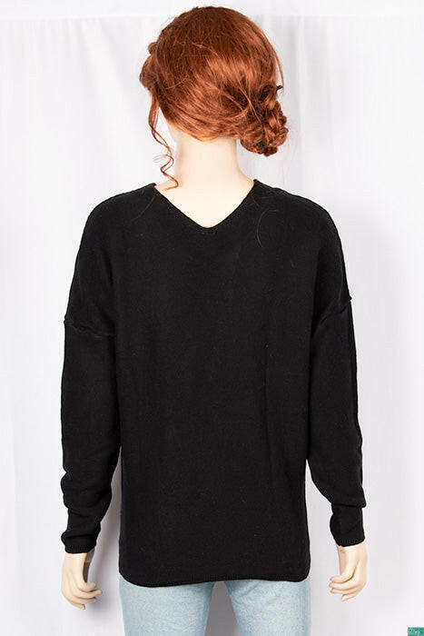 Ladies full sleeve casual fit trendy baggy design V neck knitwear.
