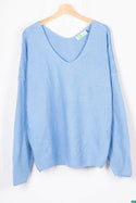 Ladies full sleeve casual fit trendy baggy design V neck knitwear.