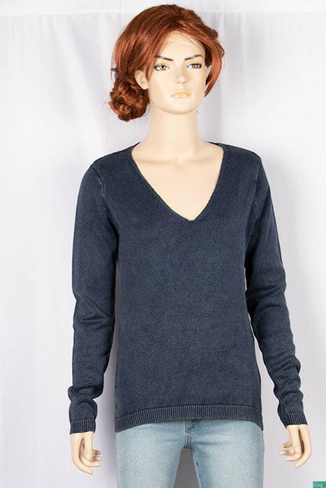 Ladies full sleeve casual fit with a beautiful back net design V neck knitwear in Charcoal.