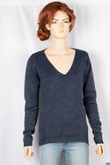 Ladies full sleeve casual fit with a beautiful back net design V neck knitwear in Charcoal.