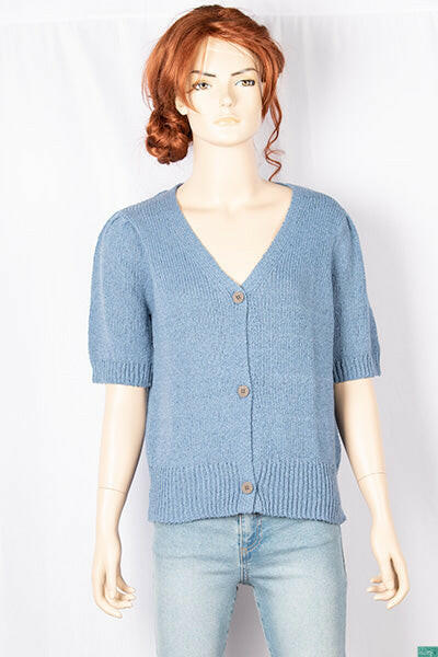 Ladies half sleeve casual fit V neck woollen cardigan.