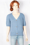 Ladies half sleeve casual fit V neck woollen cardigan.