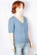 Ladies half sleeve casual fit V neck woollen cardigan.