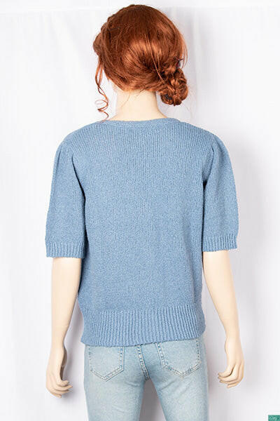 Ladies half sleeve casual fit V neck woollen cardigan.