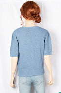 Ladies half sleeve casual fit V neck woollen cardigan.