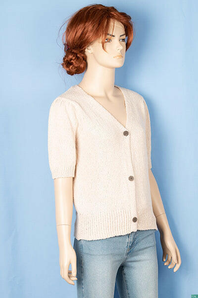 Ladies half sleeve casual fit V neck woollen cardigan.