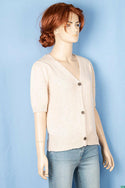 Ladies half sleeve casual fit V neck woollen cardigan.