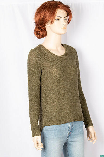Ladies full sleeve casual fit round neck soft chunky sweater.