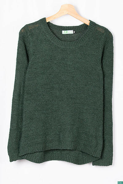 Ladies full sleeve casual fit round neck soft chunky sweater.
