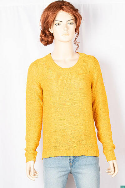 Ladies full sleeve casual fit round neck soft chunky sweater.