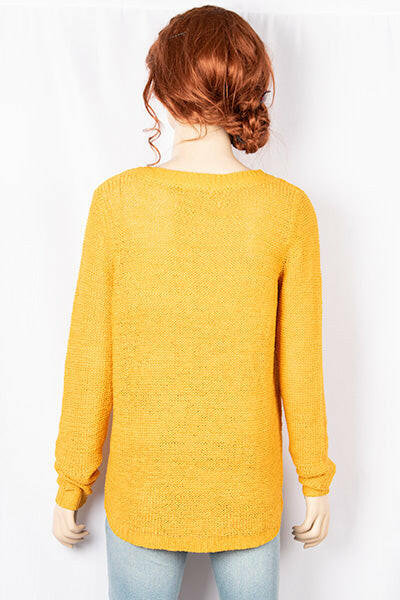 Ladies full sleeve casual fit V neck soft chunky sweater.