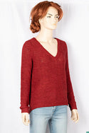 Ladies full sleeve casual fit V neck soft chunky sweater.