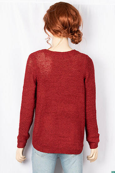 Ladies full sleeve casual fit V neck soft chunky sweater.
