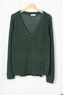 Ladies full sleeve casual fit V neck soft chunky sweater.