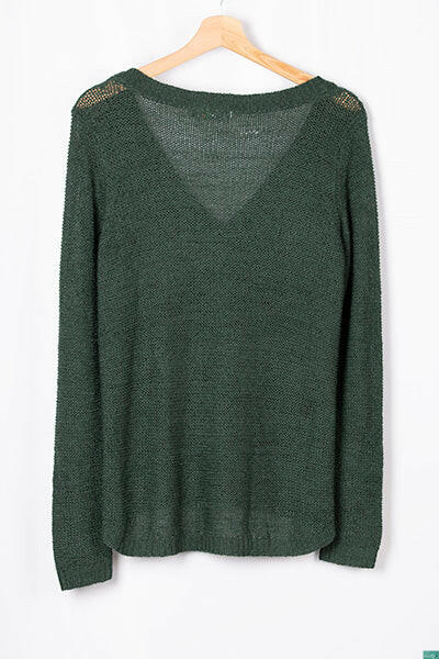 Ladies full sleeve casual fit V neck soft chunky sweater.