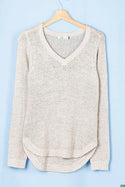 Ladies full sleeve casual fit V neck soft chunky sweater.