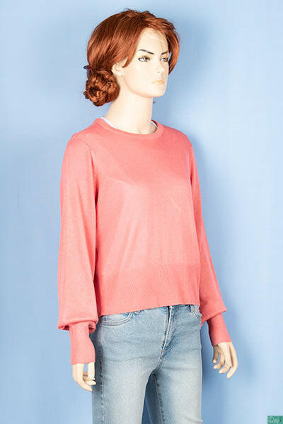 Ladies full sleeve round neck Casual fit light knitwear in Pink with nice back net design.