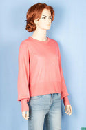 Ladies full sleeve round neck Casual fit light knitwear in Pink with nice back net design.