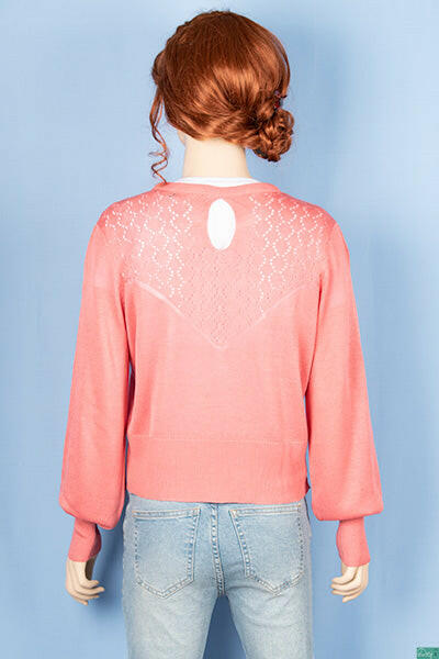 Ladies full sleeve round neck Casual fit light knitwear in Pink with nice back net design.