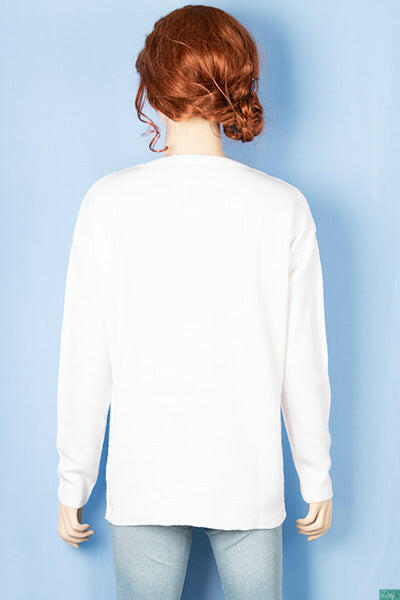 Ladies full sleeve net design round neck casual fit soft light knitwear.